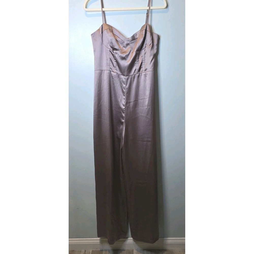 ASTR Satin Pewter/Pink Bustier Jumpsuit Size Large Anthro See Notes - Picture 2 of 9